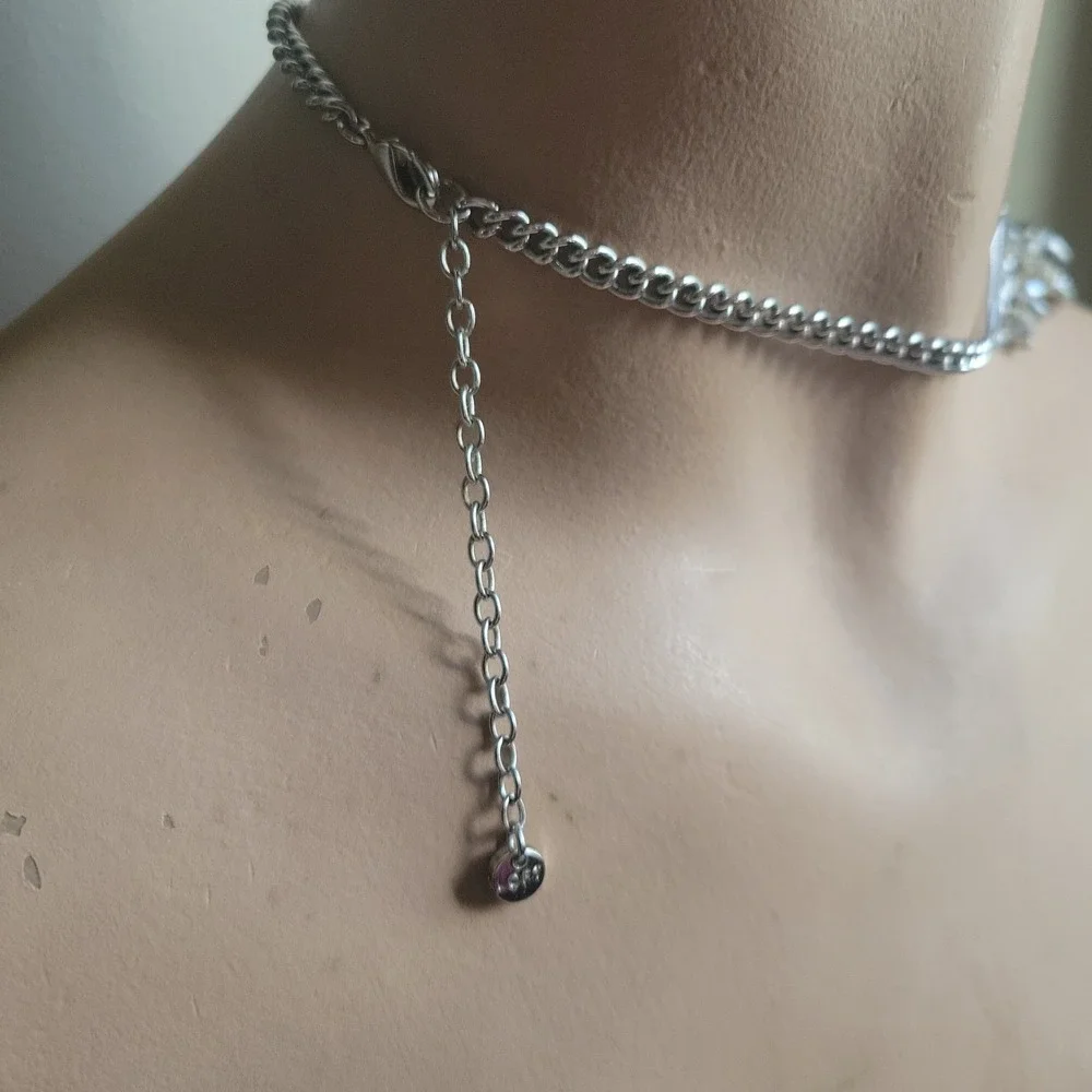Ann‎ Taylor Loft Silver Gold Tone Crystal Charm Statement Necklace